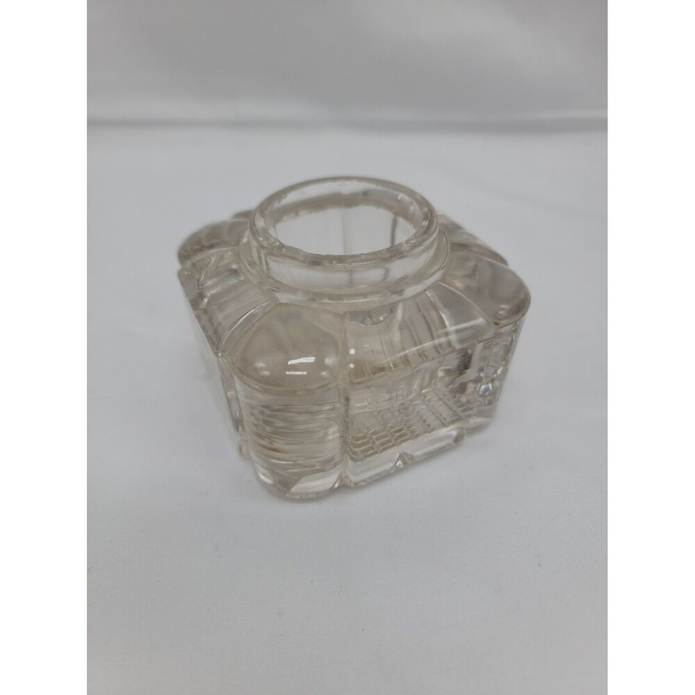 Antique 1920's Clear Glass Inkwell, No Lid 2x2.5
